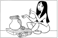 A coloring page of mulan