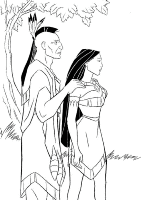 A coloring page of pocahontas