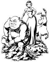 A coloring page of shrek