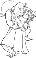 A coloring page of shrek