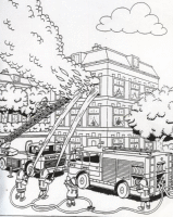 A coloring page of firefighters