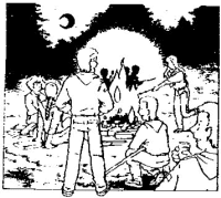 A coloring page of campfire
