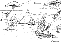 A coloring page of camping