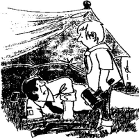 A coloring page of camping