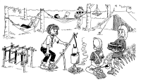 A coloring page of camping