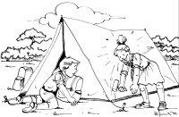 A coloring page of camping