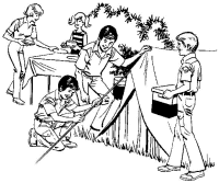 A coloring page of camping