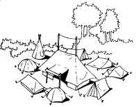A coloring page of camping