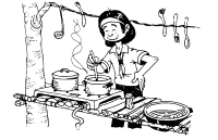 A coloring page of camping