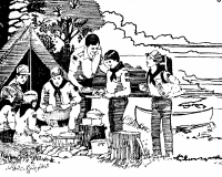 A coloring page of camping