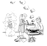 A coloring page of cooking