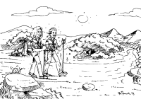 A coloring page of hiking