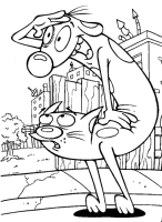 A coloring page of catdog