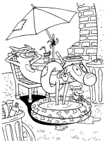 A coloring page of catdog