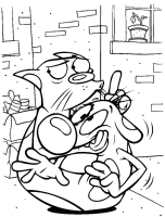 A coloring page of catdog