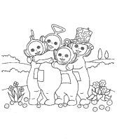 A coloring page of teletubbies