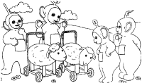A coloring page of teletubbies